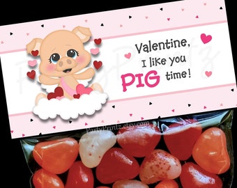 Valentine Printable Treat Bag Topper - INSTANT DOWNLOAD - Pig Time - Valentine's Day