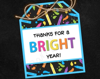 INSTANT DOWNLOAD - Printable - Tags - Thank You - Teacher - Bright Year - pdf - jpg