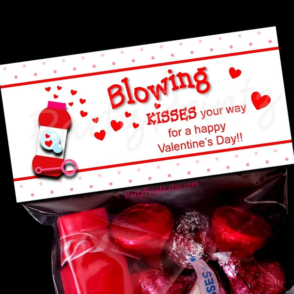 Valentine Printable Treat Bag Topper - INSTANT DOWNLOAD - Blowing Kisses for Valentine's Day