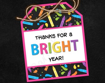 INSTANT DOWNLOAD - Afdrukbaar - Tags - Bedankt - Leraar - Bright Year - pdf - jpg