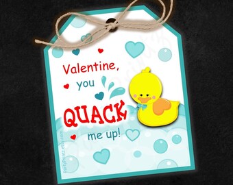 Valentine Printable Treat Bag Tags - INSTANT DOWNLOAD - You QUACK Me Up - Rubber Duckie Valentine - pdf - jpg