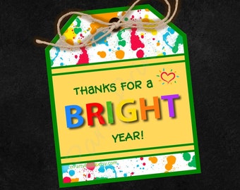 INSTANT DOWNLOAD - Printable - Thank You - Teacher - Bright Year - Tags B - pdf - jpg