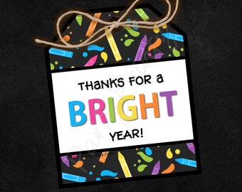 INSTANT DOWNLOAD - Printable - Tags - Thank You - Teacher - Bright Year - pdf - jpg