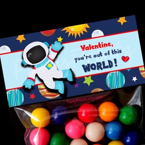 Valentine Printable Treat Bag Topper - INSTANT DOWNLOAD -  Outer Space Valentine's Day