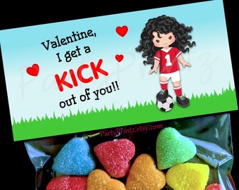 Valentine Printable Treat Bag Topper - INSTANT DOWNLOAD - Soccer Girl - Valentine's Day