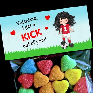 Valentine Printable Treat Bag Topper - INSTANT DOWNLOAD - Soccer Girl - Valentine's Day