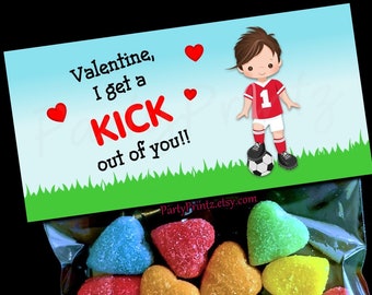 Valentine Printable Treat Bag Topper - INSTANT DOWNLOAD - Soccer Boy - Valentine's Day