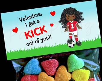 Valentine Printable Treat Bag Topper - INSTANT DOWNLOAD - Soccer Girl - Valentine's Day
