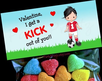 Valentine Printable Treat Bag Topper - INSTANT DOWNLOAD - Soccer Boy - Valentine's Day