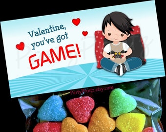 Valentine Printable Treat Bag Topper - INSTANT DOWNLOAD - Gamer Boy - Valentine's Day