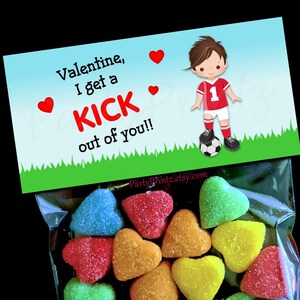 Valentine Printable Treat Bag Topper - INSTANT DOWNLOAD - Soccer Boy - Valentine's Day