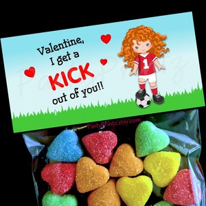 Valentine Printable Treat Bag Topper - INSTANT DOWNLOAD - Soccer Girl - Valentine's Day