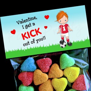 Valentine Printable Treat Bag Topper - INSTANT DOWNLOAD - Soccer Boy - Valentine's Day