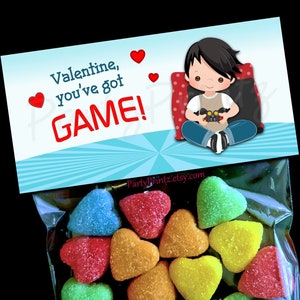 Valentine Printable Treat Bag Topper - INSTANT DOWNLOAD - Gamer Boy - Valentine's Day