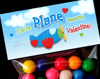Valentine Printable Treat Bag Topper - INSTANT DOWNLOAD - You're Plane Awesome - Valentine's Day