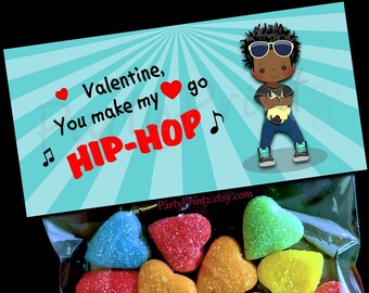 Valentine Printable Treat Bag Topper - INSTANT DOWNLOAD - Hip-Hop Boy - Valentine's Day