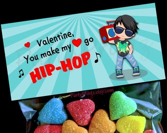 Valentine Printable Treat Bag Topper - INSTANT DOWNLOAD - Hip-Hop Boy - Valentine's Day