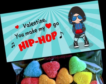 Valentine Printable Treat Bag Topper - INSTANT DOWNLOAD - Hip-Hop Boy - Valentine's Day