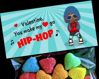 Valentine Printable Treat Bag Topper - INSTANT DOWNLOAD - Hip-Hop Boy - Valentine's Day