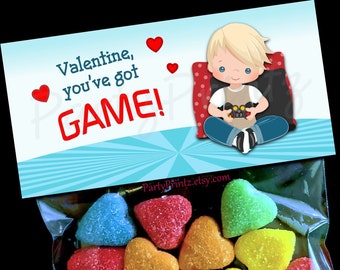 Valentine Printable Treat Bag Topper - INSTANT DOWNLOAD - Gamer Boy - Valentine's Day