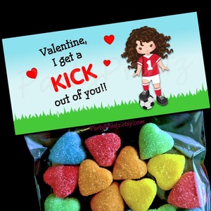Valentine Printable Treat Bag Topper - INSTANT DOWNLOAD - Soccer Girl - Valentine's Day