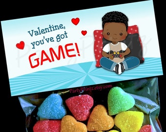 Valentine Printable Treat Bag Topper - INSTANT DOWNLOAD - Gamer Boy - Valentine's Day