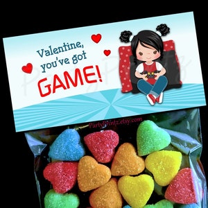 Valentine Printable Treat Bag Topper - INSTANT DOWNLOAD - Gamer Girl - Valentine's Day