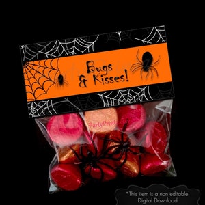 INSTANT DOWNLOAD Printable Bugs & Kisses Halloween Treat Bag Toppers pdf jpg image 1