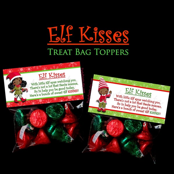 INSTANT DOWNLOAD - Elf Kisses - Printable Treat Bag Toppers  - Merry Christmas