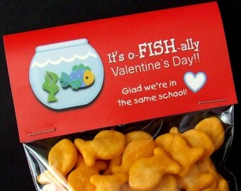 Valentine Printable Treat Bag Topper - INSTANT DOWNLOAD - o - Fish - al Valentine's Day - Fish