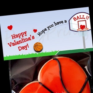 Valentine Printable Treat Bag Topper INSTANT DOWNLOAD Basketball Valentine's Day image 1
