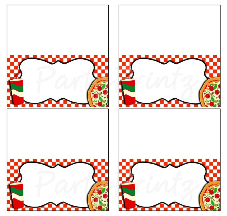 INSTANT DOWNLOAD Printable Pizza Party Food Cards Place Cards Favor Tags image 1