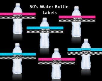 INSTANT DOWNLOAD - Printable 50's Water Bottle Labels - Juice or Drink Labels