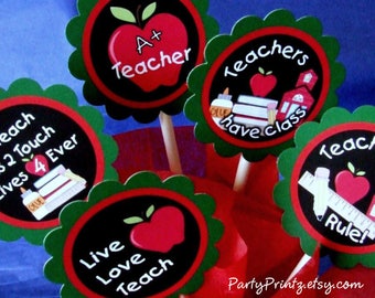 INSTANT DOWNLOAD - Afdrukbare terug naar school - Leraar waardering Cupcake Toppers & Favor Tags