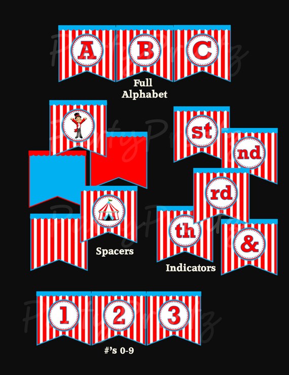INSTANT DOWNLOAD - Printable Circus Carnival Banner - Birthday - Full Alphabet Il_570xn