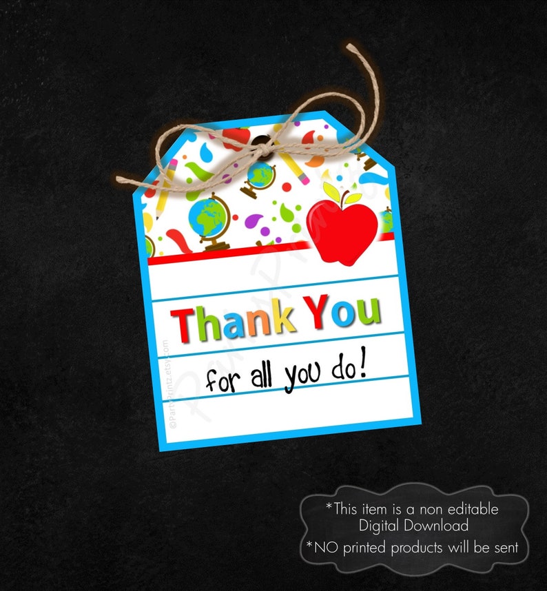 INSTANT DOWNLOAD Printable Tags Thank You Teacher pdf jpg image 1