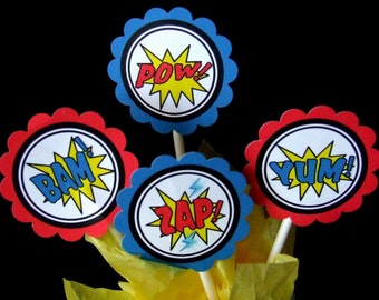 INSTANT DOWNLOAD - Afdrukbare superheld Cupcake Toppers & Favor Tags
