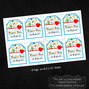 INSTANT DOWNLOAD Printable Tags Thank You Teacher pdf jpg image 3