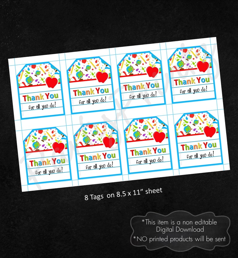 INSTANT DOWNLOAD Printable Tags Thank You Teacher pdf jpg image 3