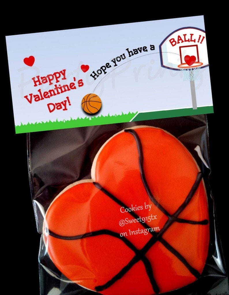 Valentine Printable Treat Bag Topper INSTANT DOWNLOAD Basketball Valentine's Day image 1