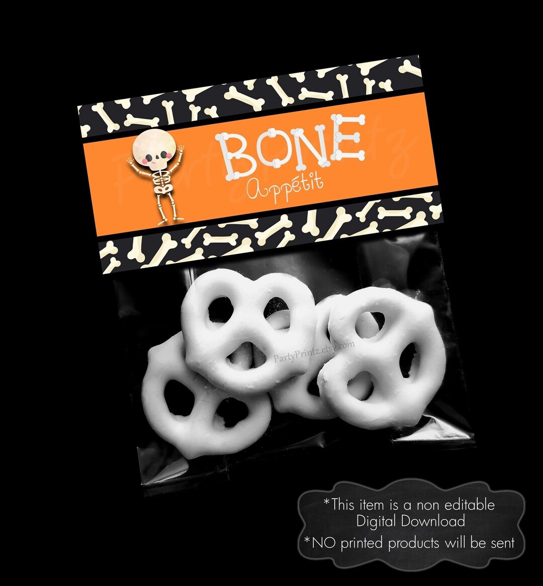 INSTANT DOWNLOAD - Bone Apetit - Skeleton Halloween Treat Bag Toppers