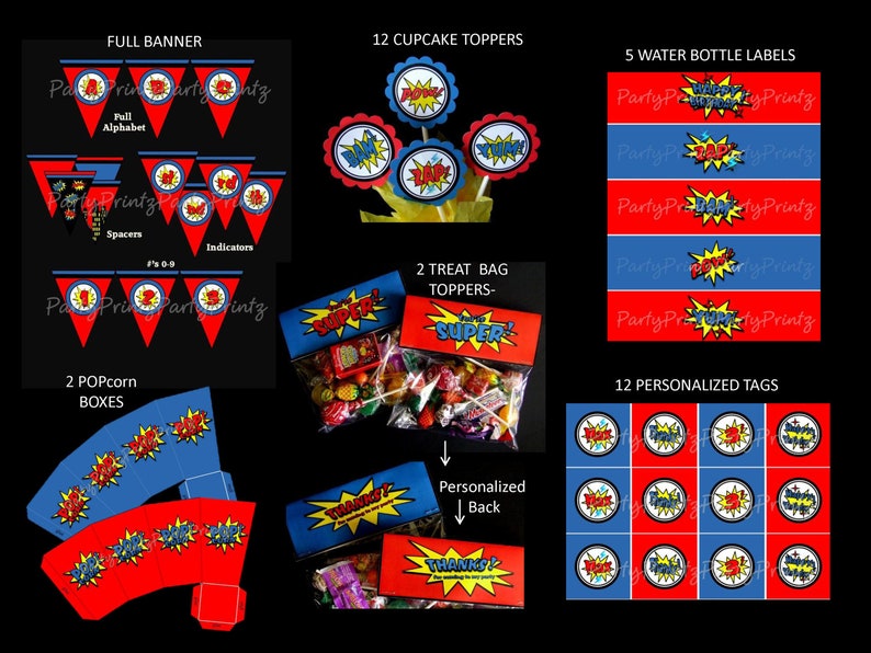 INSTANT DOWNLOAD Printable Superhero Cupcake Toppers &amp; Favor Tags - Etsy