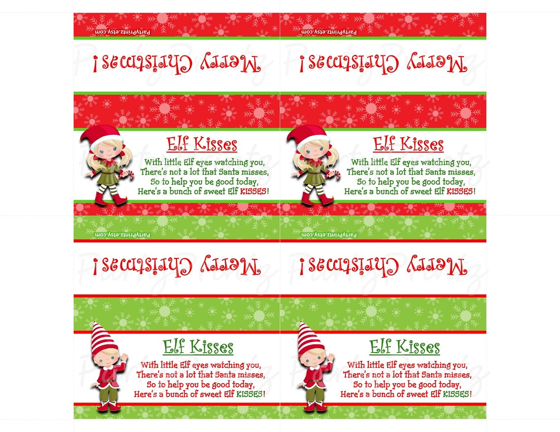 INSTANT DOWNLOAD Elf Kisses Printable Treat Bag Toppers Etsy
