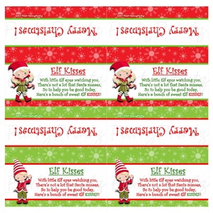 INSTANT DOWNLOAD Elf Kisses Printable Treat Bag Toppers Merry Christmas image 3