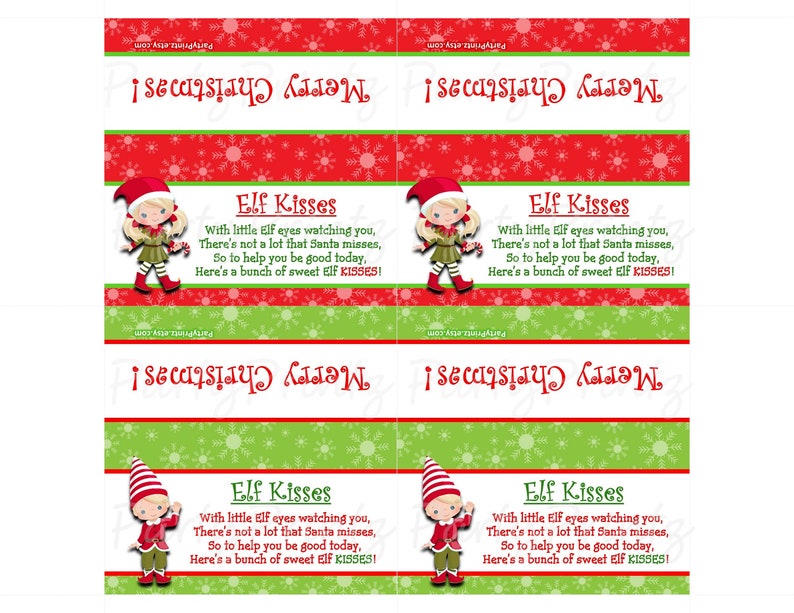 INSTANT DOWNLOAD Elf Kisses Printable Treat Bag Toppers Merry Christmas image 3