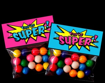 INSTANT DOWNLOAD - Printable Treat Bag Toppers  - You're Super - Superhero - SupeGirl - Boy & Girl