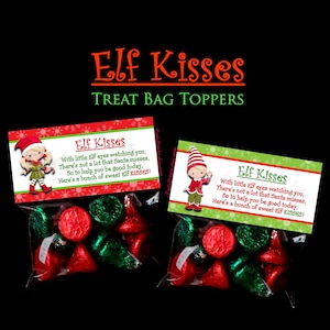 INSTANT DOWNLOAD Elf Kisses Printable Treat Bag Toppers Merry Christmas image 1