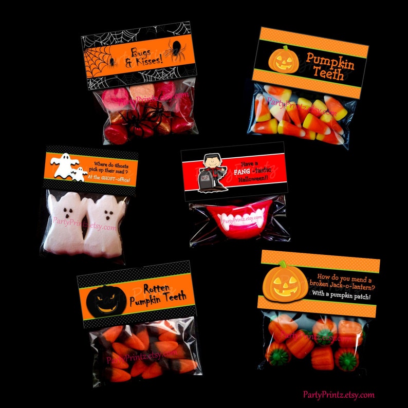 INSTANT DOWNLOAD Printable Pumpkin Teeth Halloween Treat Bag Toppers pdf jpg image 3