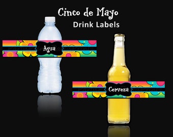 INSTANT DOWNLOAD - Afdrukbaar - Cinco de Mayo Fiesta - Afdrukbare waterfles / bieretiketten