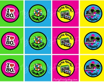 INSTANT DOWNLOAD - Printable 80's  - Cupcake Toppers - Tags